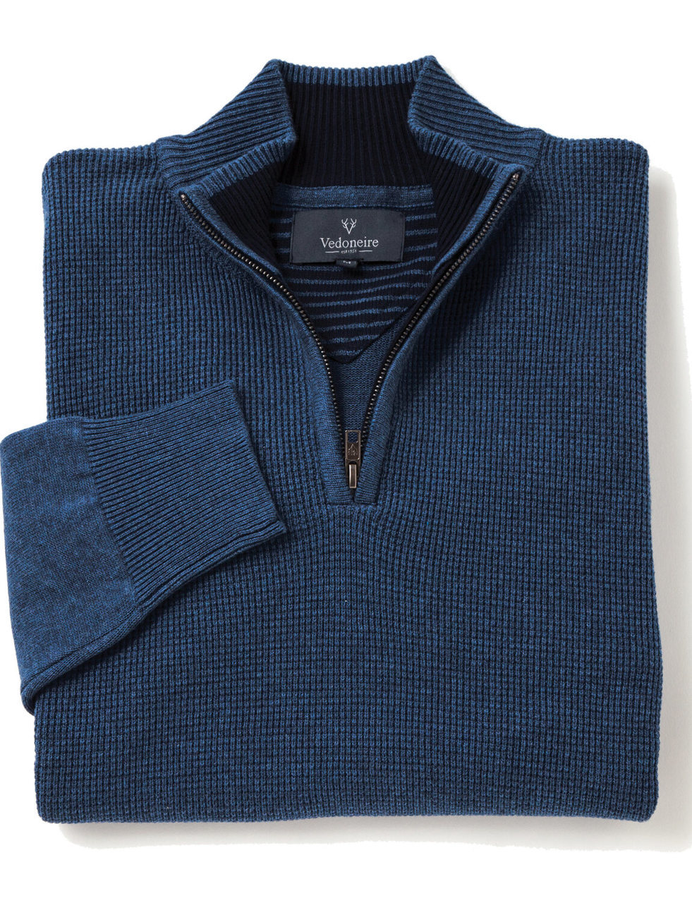 Mens Half Zip Textured Jumper in Indigo Blue by Vedoneire of Ireland