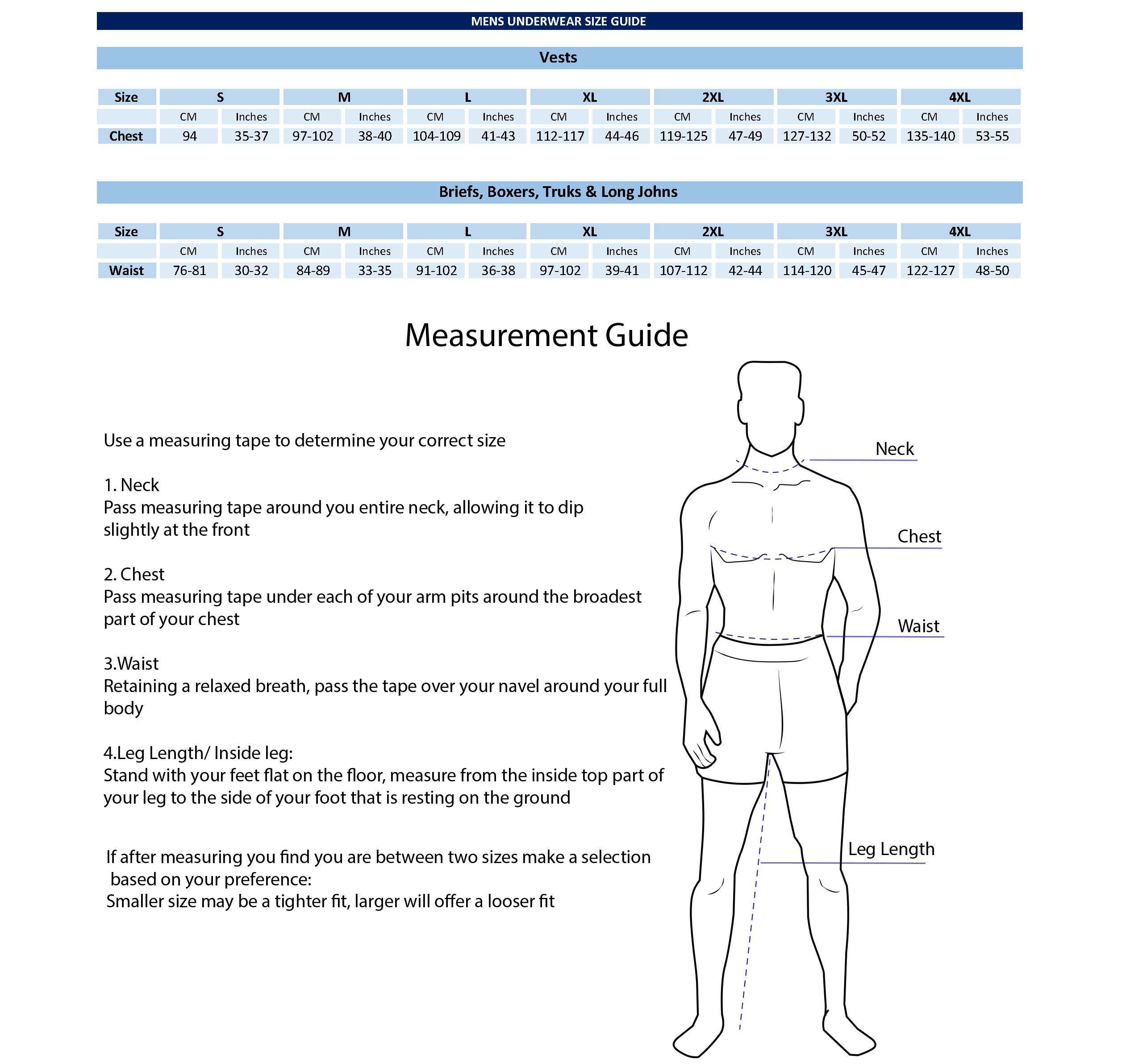 Men's Underwear Size Chart By Weight